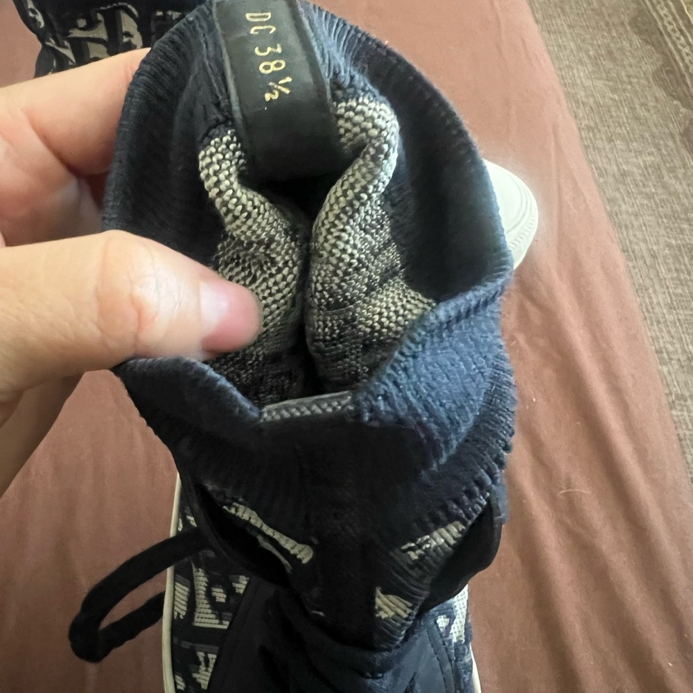 Dior Men’s Black and Cream High-Top Knit Logo Sneakers - Picture 3 of 5